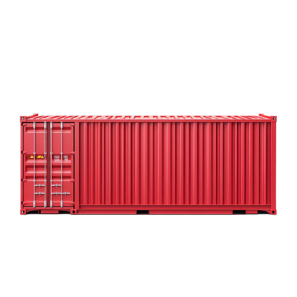 Bright red cargo container isolated on a transparent background with clear visibility of its structure and features, red cargo container on transparent background png
