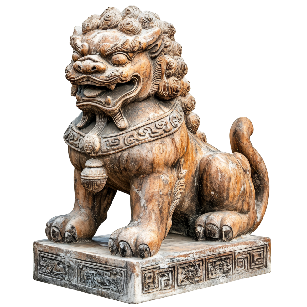 Exquisite Chinese guardian lion foo dog statue isolated with intricate details showcasing accents, Chinese guardian lion foo dog isolated statue withtransparent background png