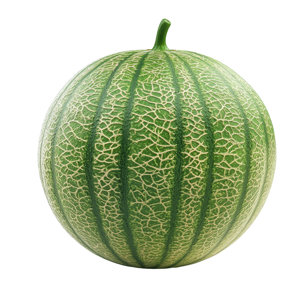 Fresh melon isolated on a transparent background showcasing its textured rind and vibrant colors, Melonisolated on transparent background png