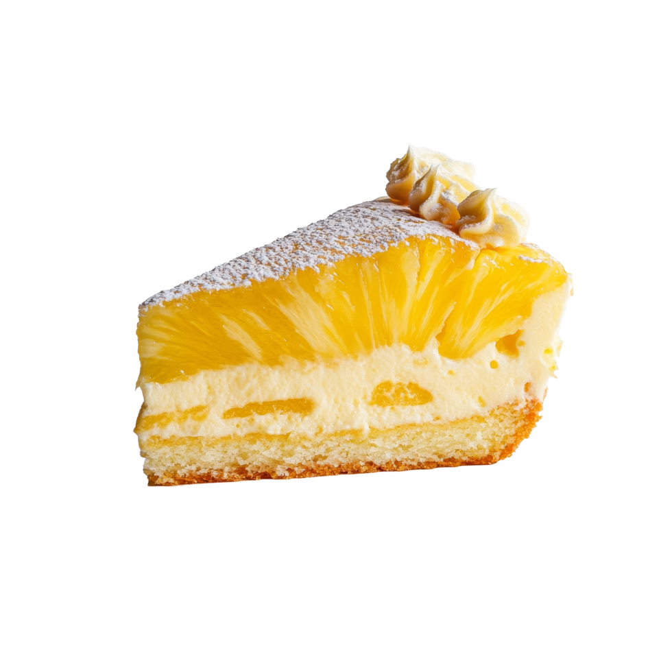 Deliciously refreshing pineapple cake slice on a clean minimalist background, Pineapple cake slice on a minimalist background, format with transparent background png