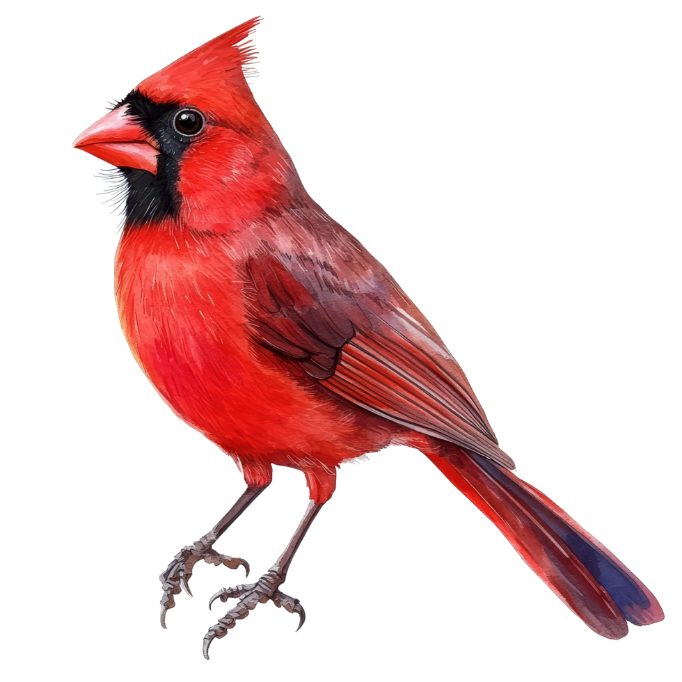 A vibrant red cardinal perched elegantly against a clean transparent background, showcasing its striking plumage and features, Red cardinal bird isolated on transparent background png