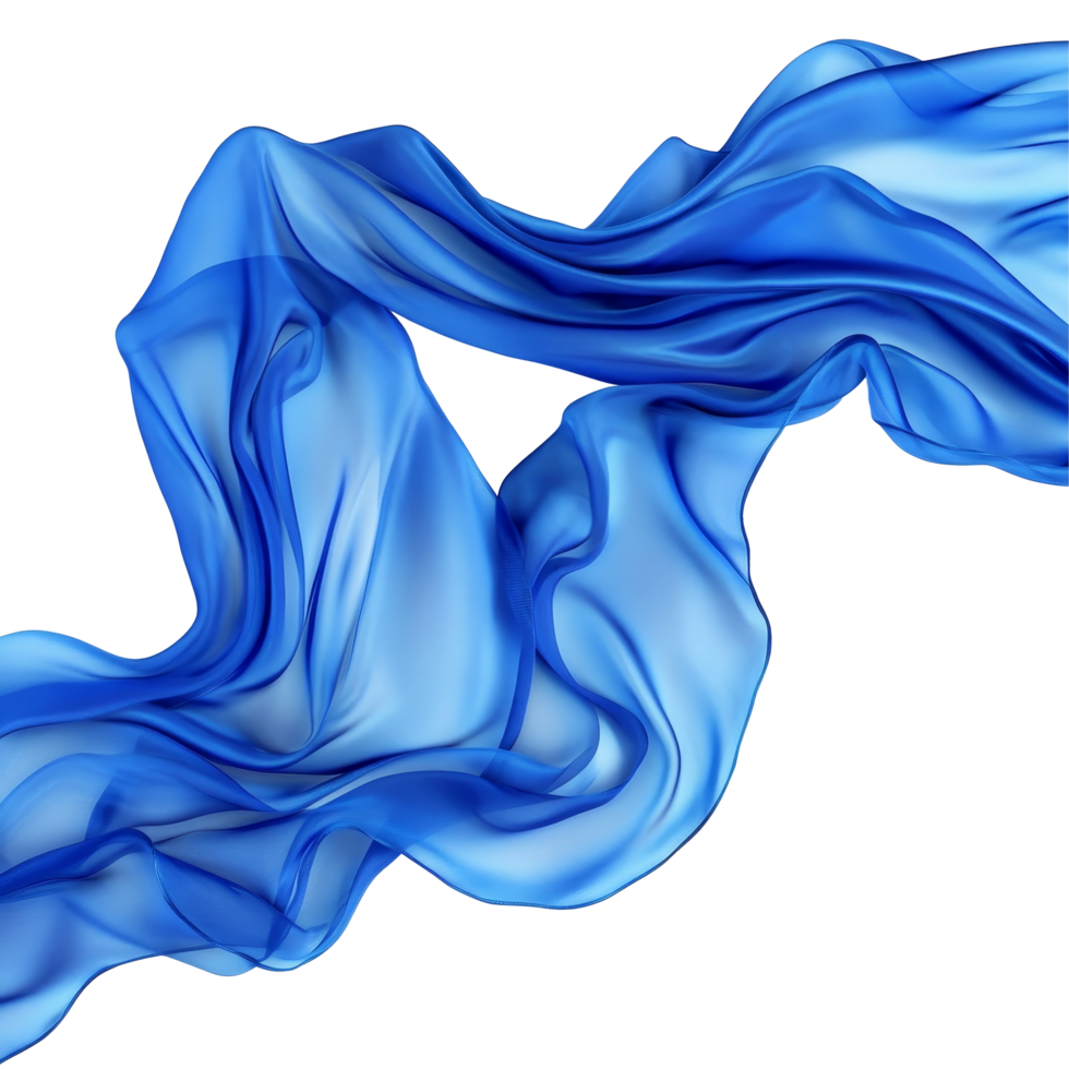 Elegant and flowing blue silk fabric against a light background showcases sophistication and grace in design, Elegant Blue Silk Fabric Flowing On transparent background png
