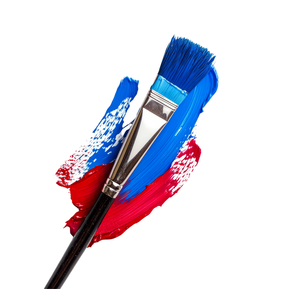 Vibrant blue and red paint smeared with a brush on a clean transparent background showcasing artistic creativity, paint smeart brush strokeisolated on transparent background png