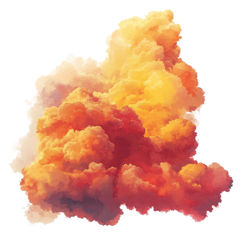 Vibrant red and yellow clouds billowing gracefully against a pristine transparent background in an artistic display, Red and yellow clouds on transparent background png