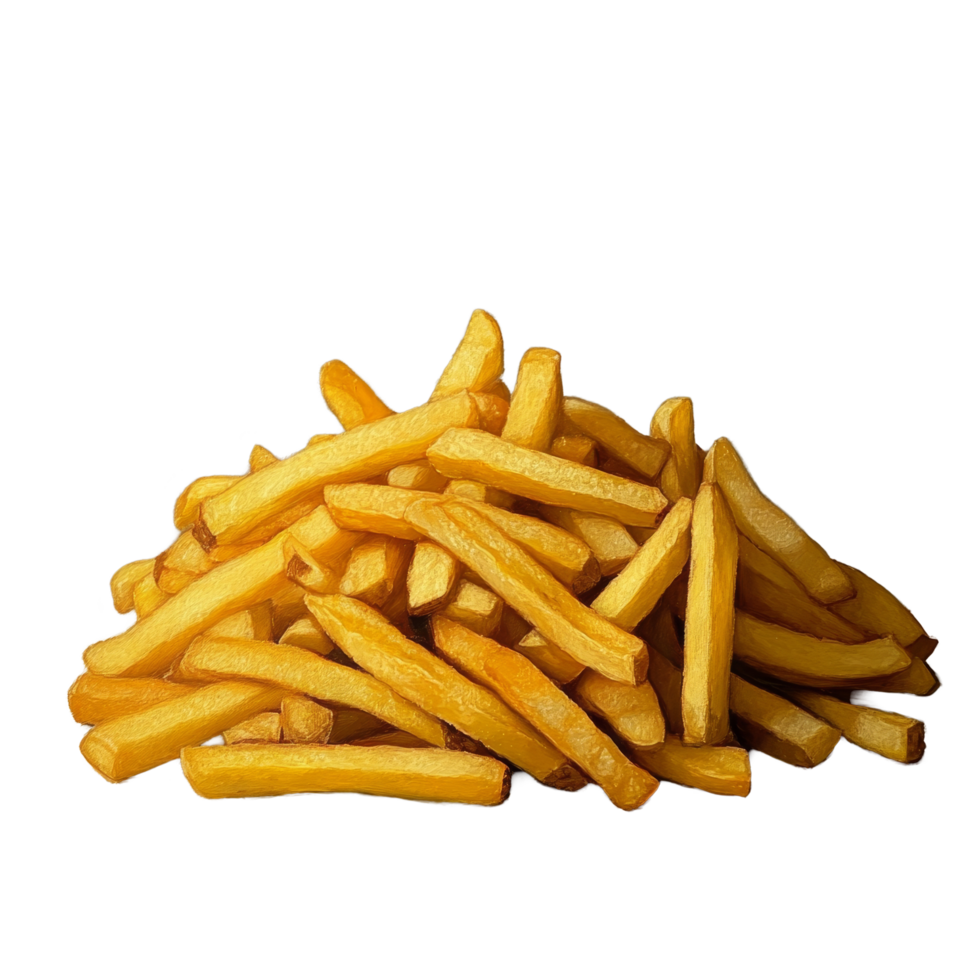 A delicious heap of golden french fries piled high on a neutral background in a cozy setting, Small heap of french fries png