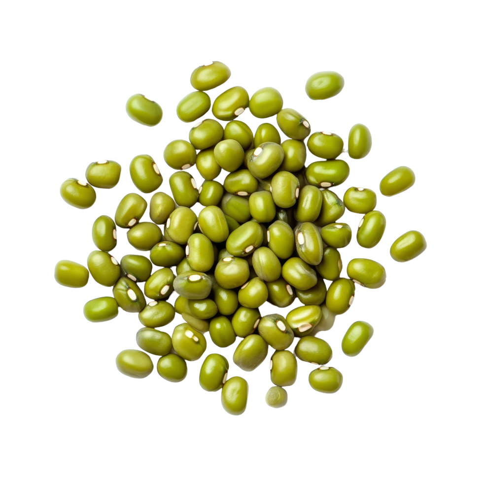 Fresh green mung beans isolated on a clean transparent background perfect for cooking and healthy recipes, Group of green mung beans isolated on transparent background png