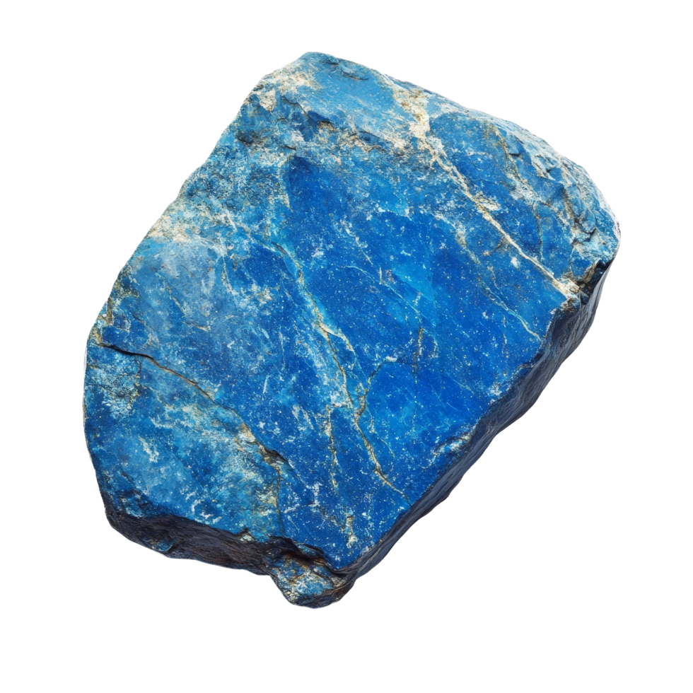Bright blue stone with intricate details set against a smooth transparent background, Blue color stone on a transparent background. Stone transparent background png