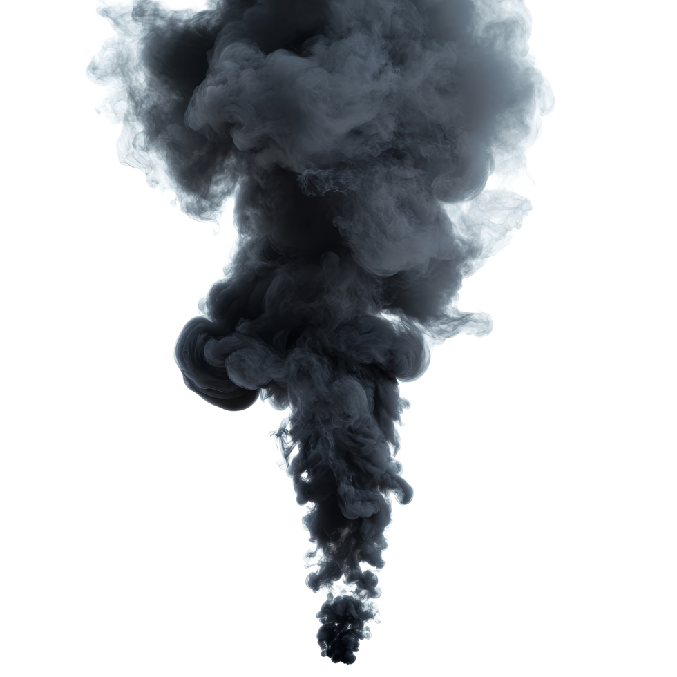 Black smoke rising against a transparent background creates a dramatic visual effect over time, black smoke isolated transparent background png