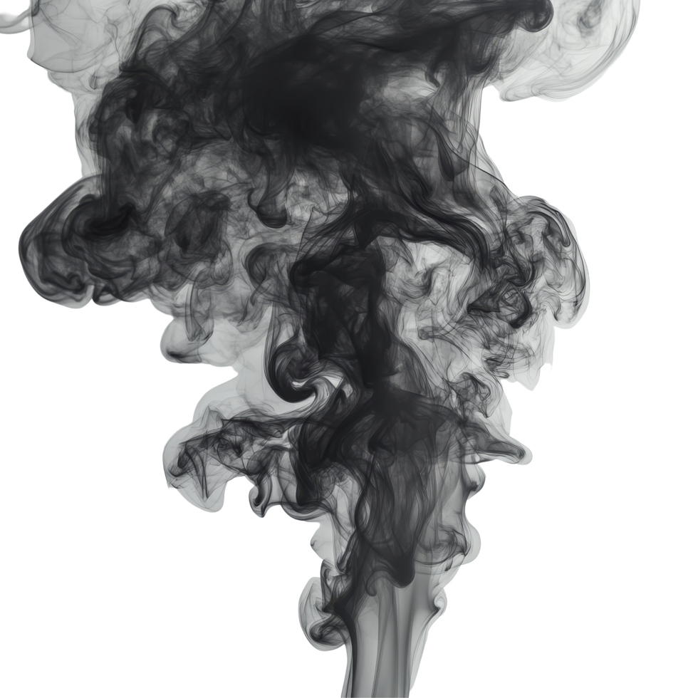 Dark smoke texture swirling gracefully against a clean transparent background, creating captivating artistic patterns and shapes, dark smoke texture on transparent background png