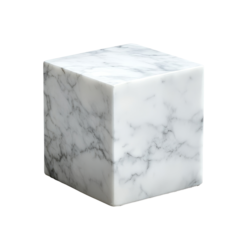 Cararra marble cube isolated on a transparent background showcasing elegant texture and shape for artistic use, carrara marble cube isolated on transparent background png