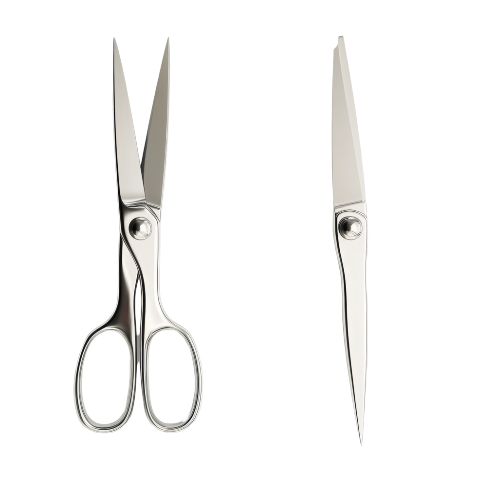 Top view of open and closed scissors showcasing sharp blades on a transparent background, Top view of open and closed scissors isolated on transparent background png