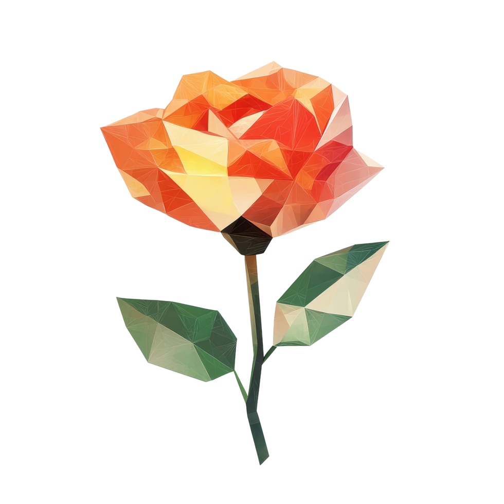 A vibrant polygonal flower design crafted with geometric shapes against a clean transparent background for art and decoration, Polygonal flower on transparent background. Geometric polygonal flower transparent background png