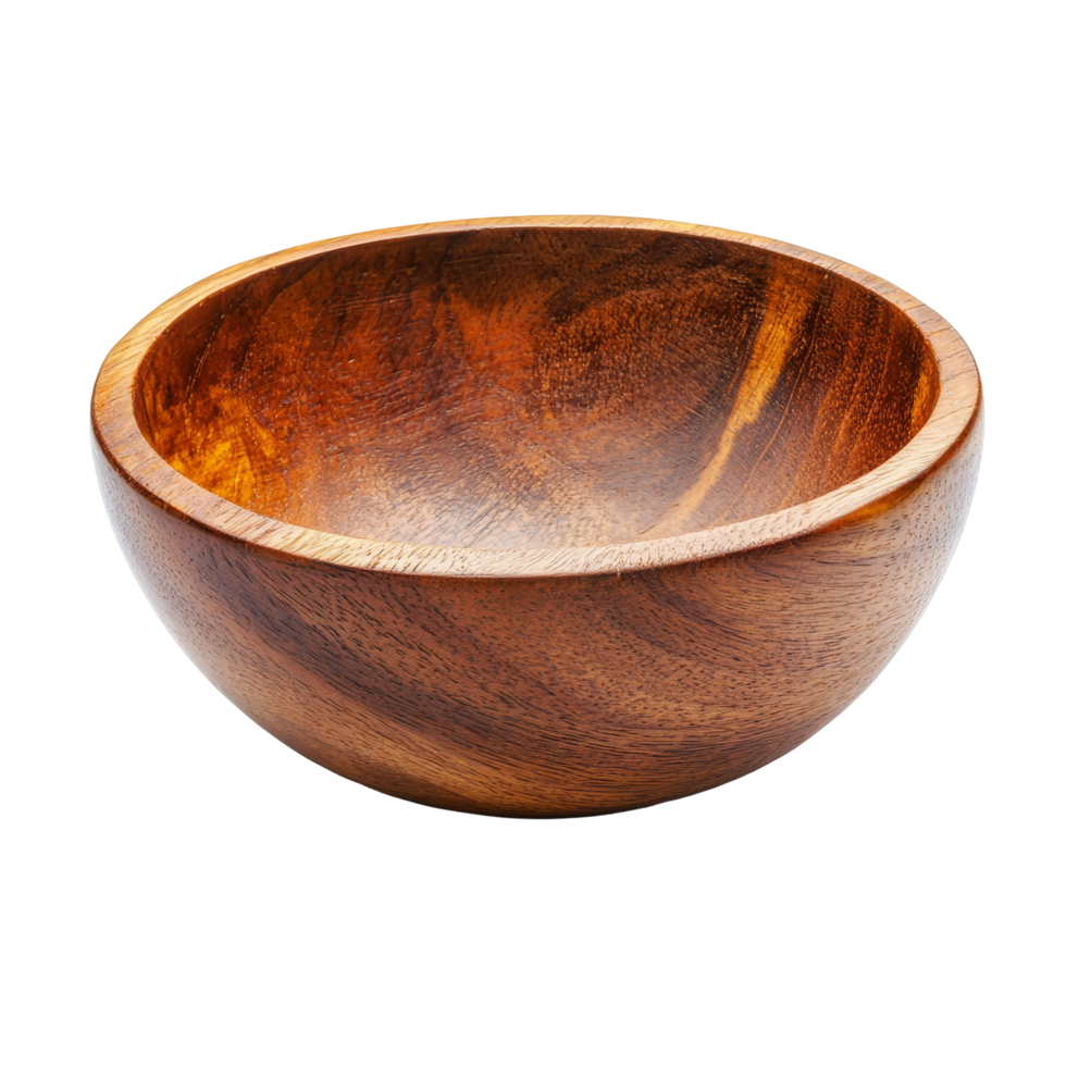 Elegant wooden bowl isolated on a transparent background perfect for serving and decoration in modern kitchens, wood bowl isolated on transparent background background png