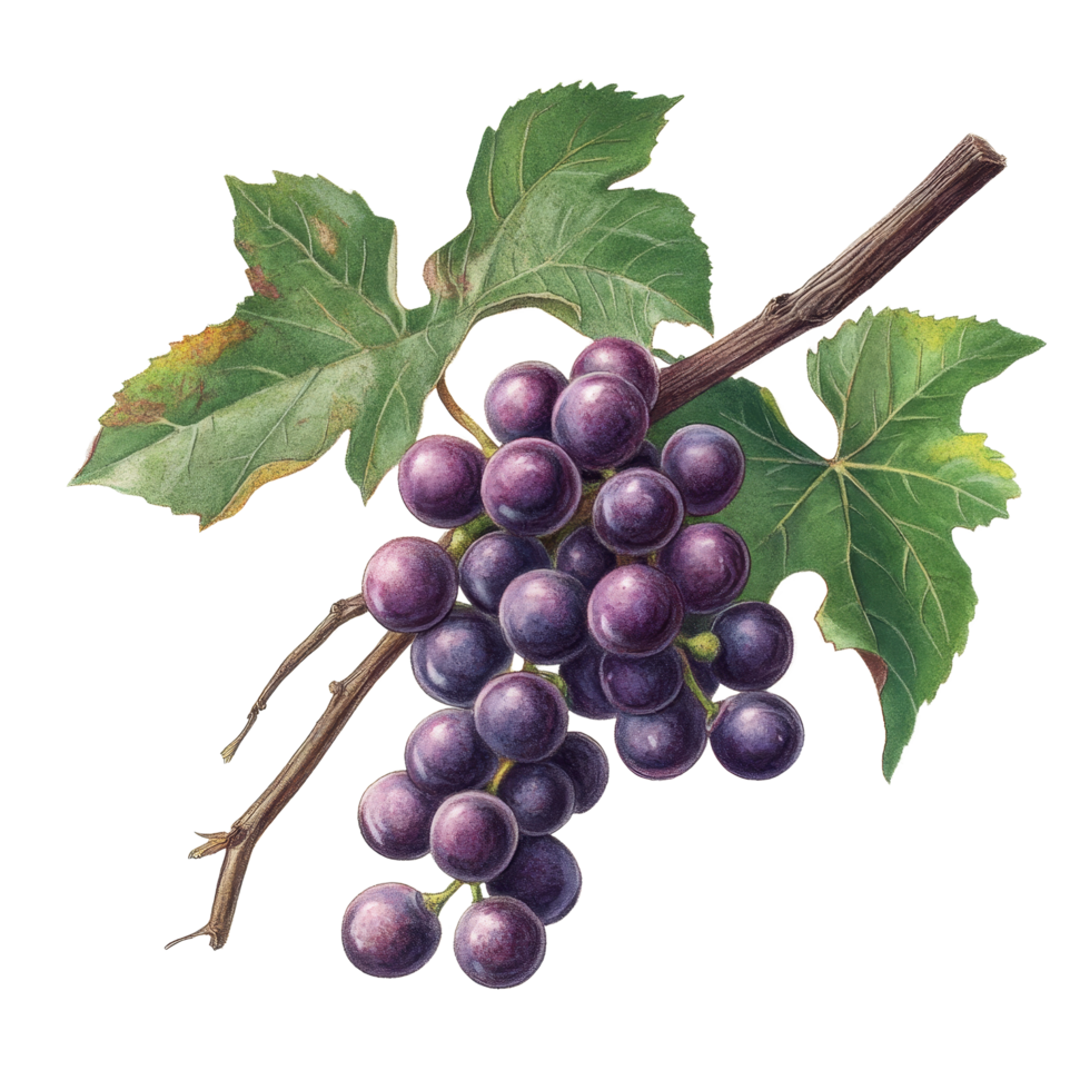 Burmese grape cluster with lush green leaves on a clean transparent background showcasing its vibrant color and texture, Burmese grape on transparent background png