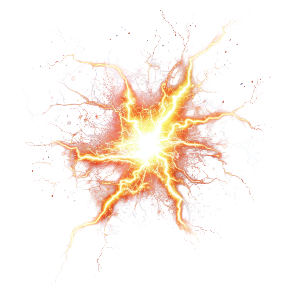 Realistic depiction of high voltage electric shock with lightning bolts in a dramatic display of energy, HighVoltage Electric Shock Realistic Lightning Bolt Effects on transparent background png