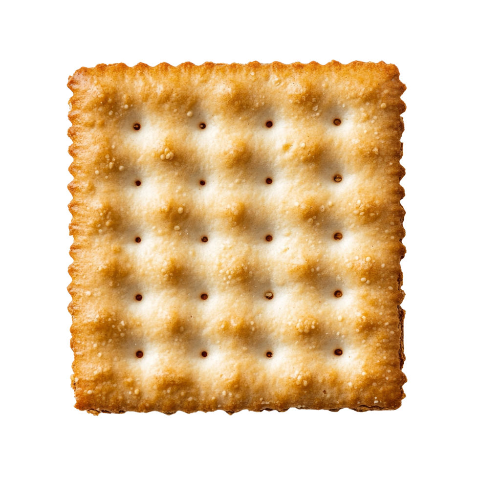 A single cracker displayed on a transparent background, highlighting its texture and shape in a -colored light for an appealing look, Cracker on transparent background png