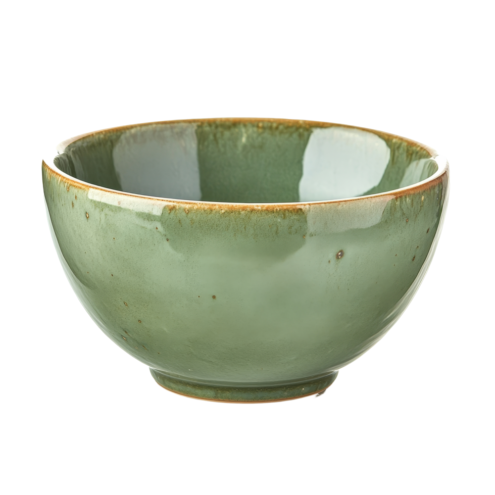 A beautifully crafted green bowl isolated against a transparent background with a smooth glaze finish highlighting its shape, Green bowl isolated on transparent background png