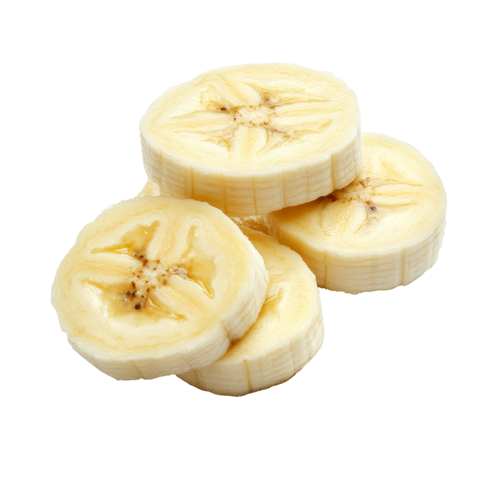 Fresh banana slices isolated on a clean transparent background for culinary use and presentation, Banana slices isolated on transparent background png