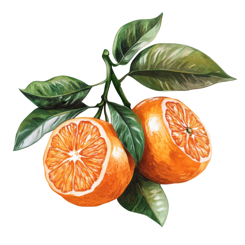 Freshly picked mandarin oranges with vibrant green leaves on a clean transparent background, Mandarin iolated on transparent background png