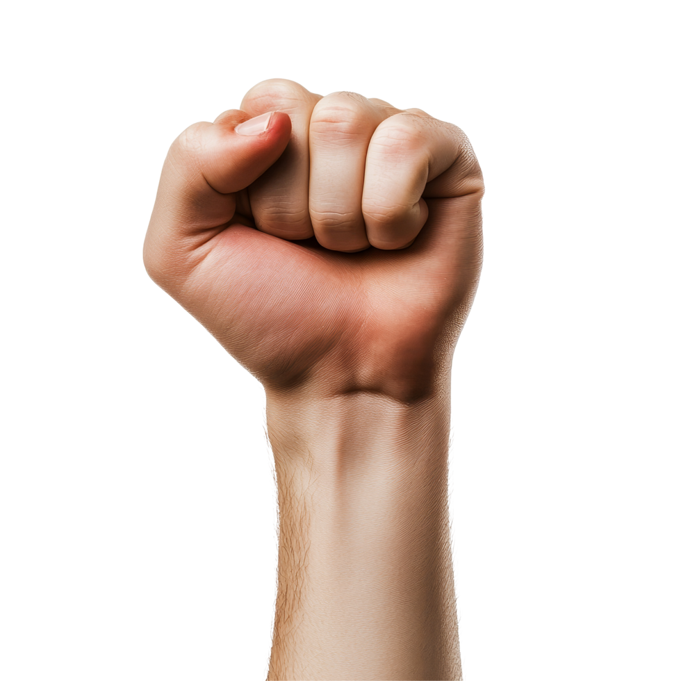 A raised fist symbolizes solidarity and resistance in a powerful demonstration for social change worldwide, hand with the fist making the communism symbol on transparent backgroundfile png