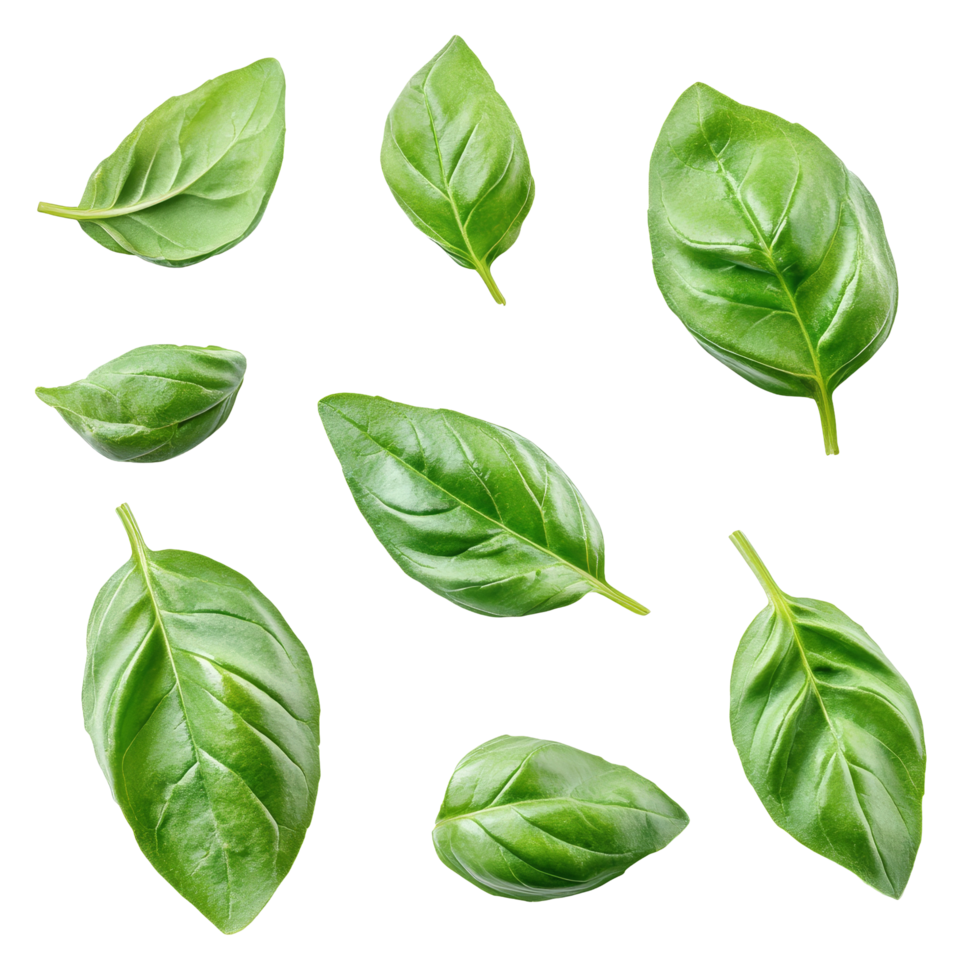 Fresh basil leaves isolated on a clean transparent background for culinary use and presentation, basil leaves isolated on transparent background png