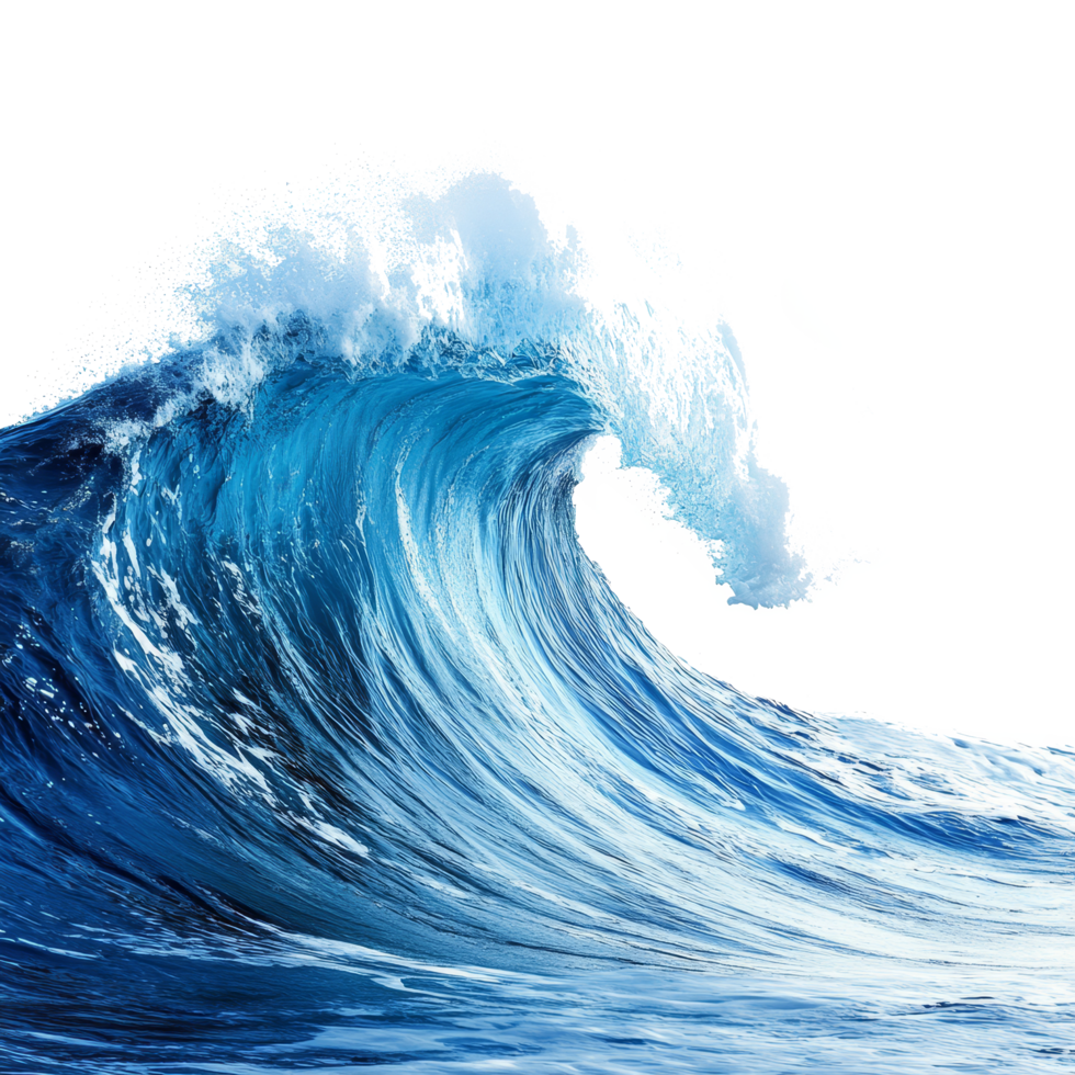 A magnificent ocean wave with a curling crest against a transparent background showcasing the power of nature, Ocean Wave with Curling Crest, Isolated on transparent background png
