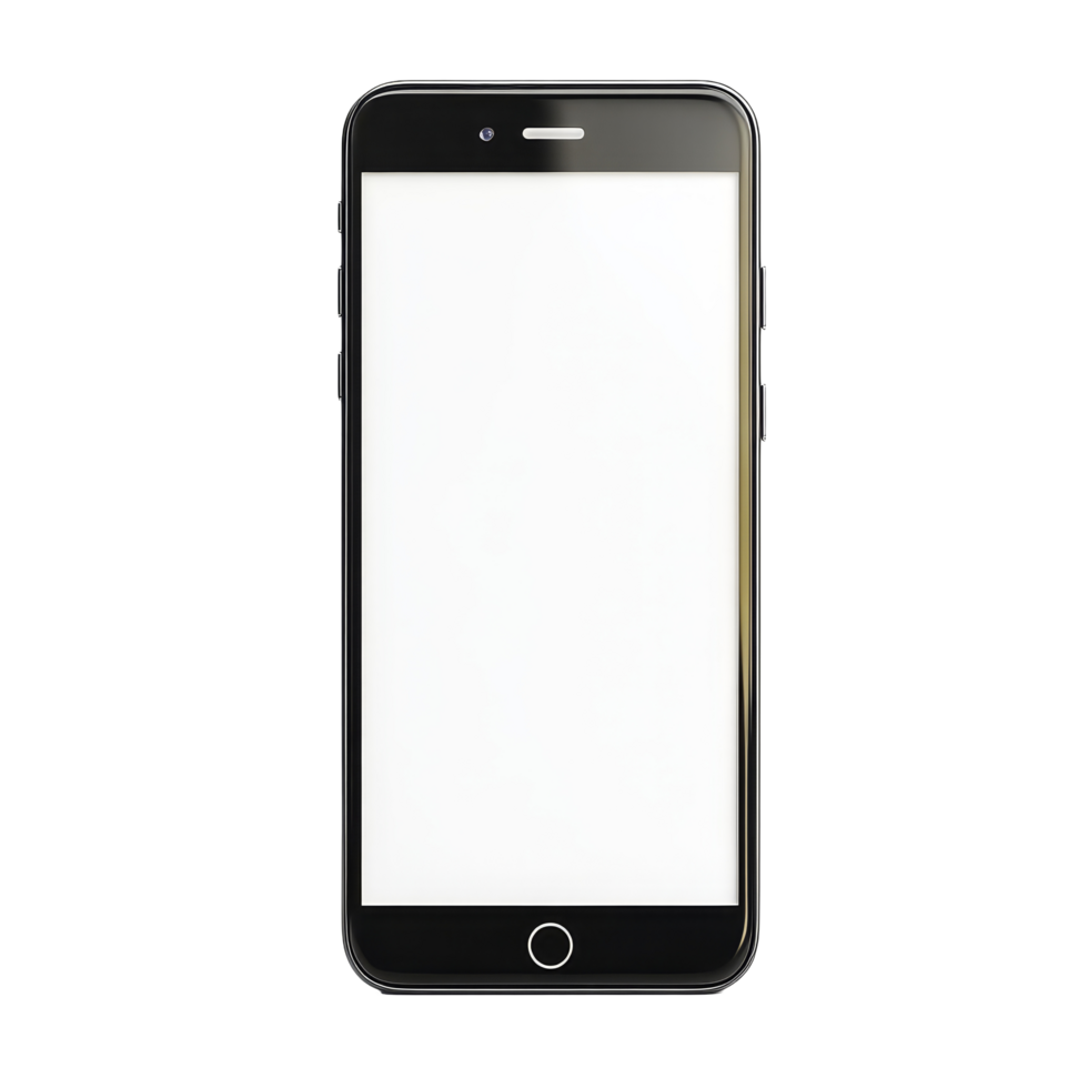 Modern smartphone isolated on a clean transparent background, showcasing sleek design and blank screen for versatile use, Black modern smartphone on transparent backgroundfile png