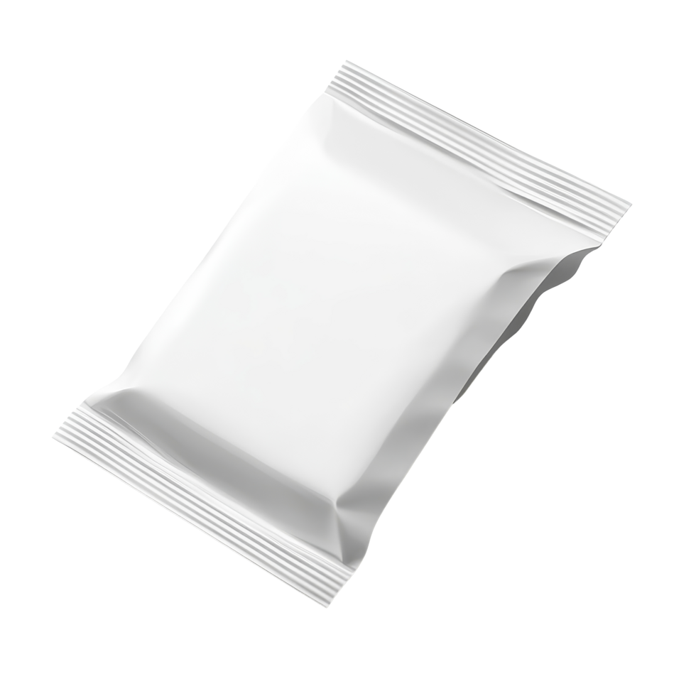 Blank snack packaging cut open isolated against a transparent background, emphasizing a minimalist presentation of the contents, Cut open blank snack packaging isolated png