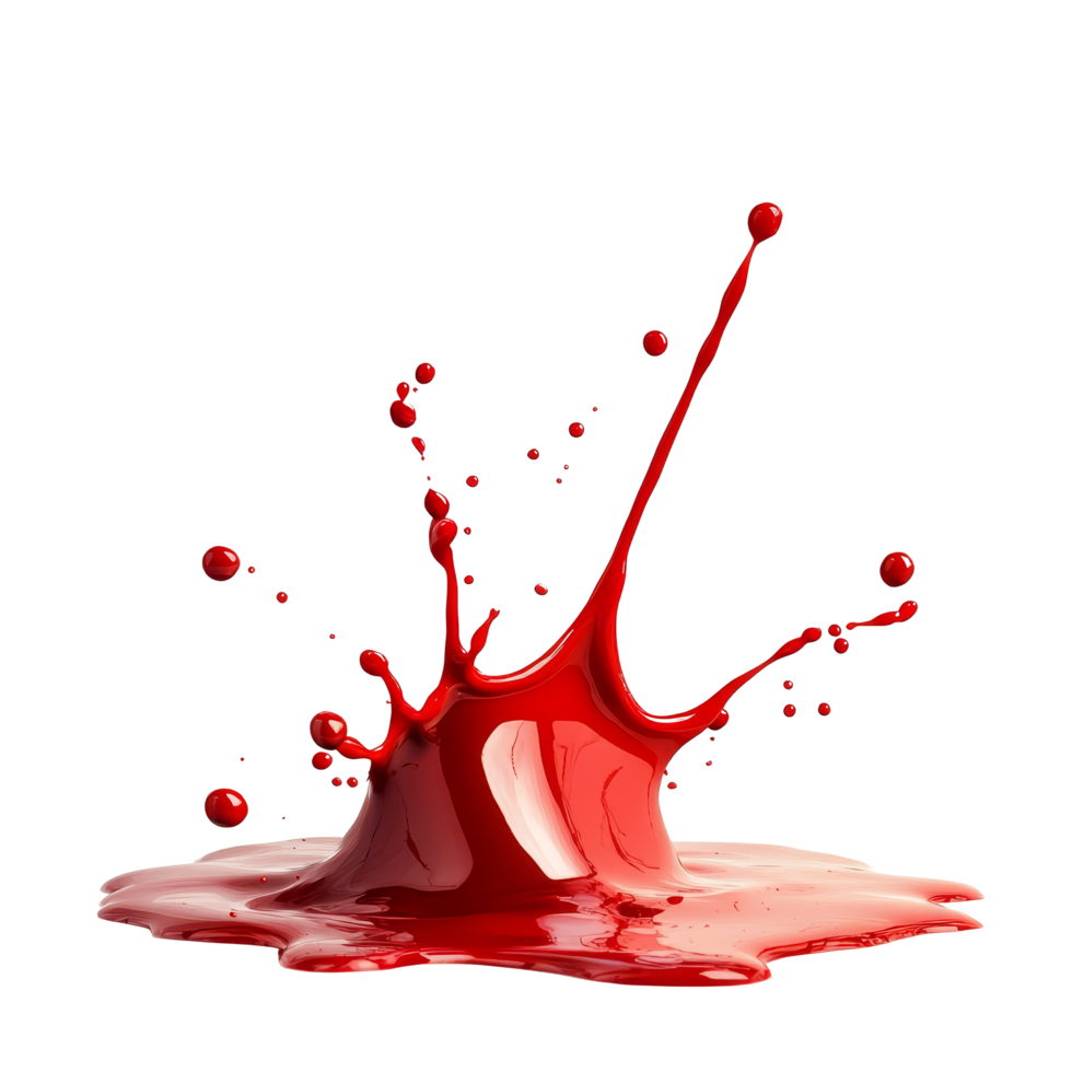 The bright transparent backdrop highlights a dramatic splash of red liquid, creating an energetic and impactful visual, Splash of blood on transparent background png