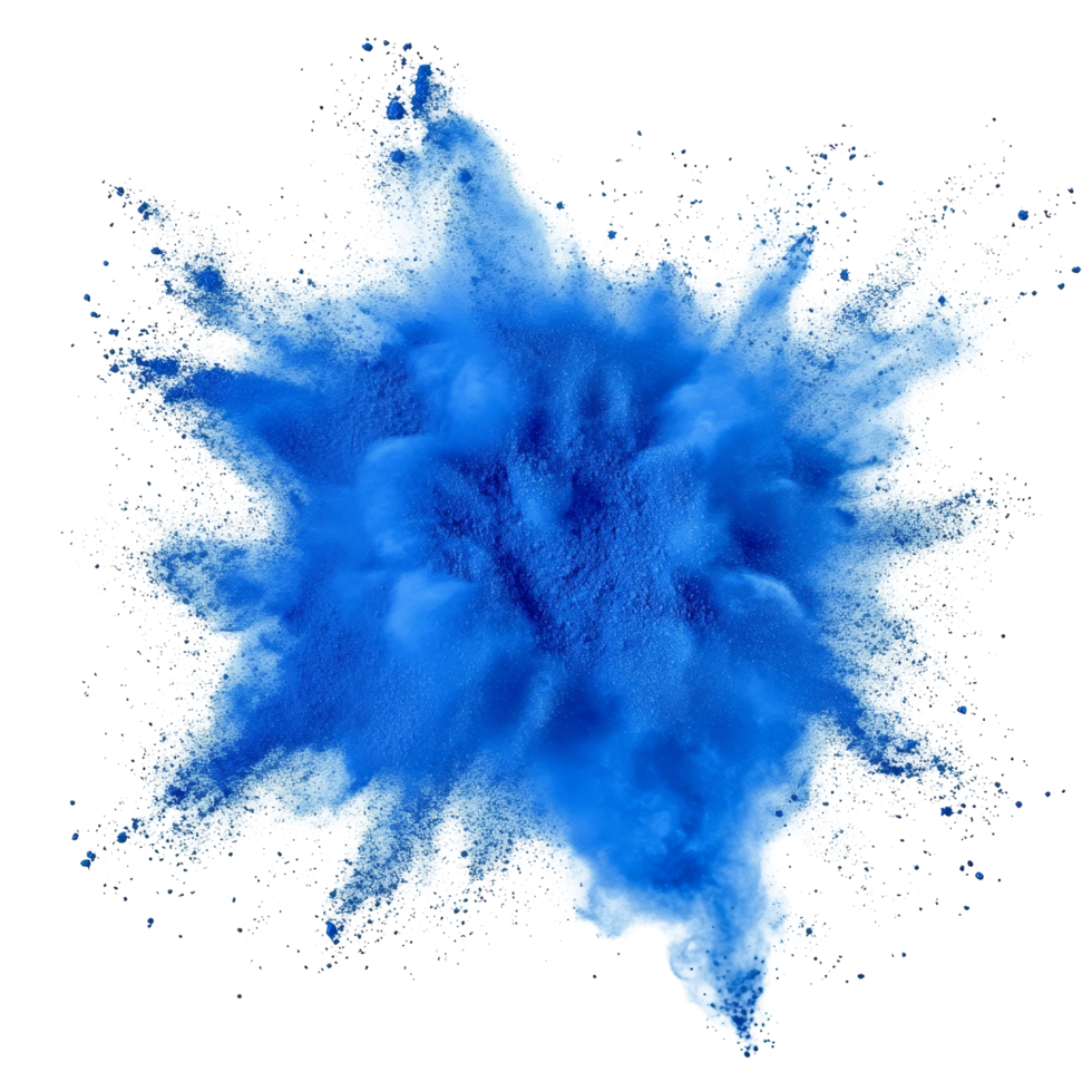 Indigo blue powder explodes in a vibrant cloud against a transparent background, showcasing an artistic color display, indigo blue color powder pulver explosion isolated on transparent background png