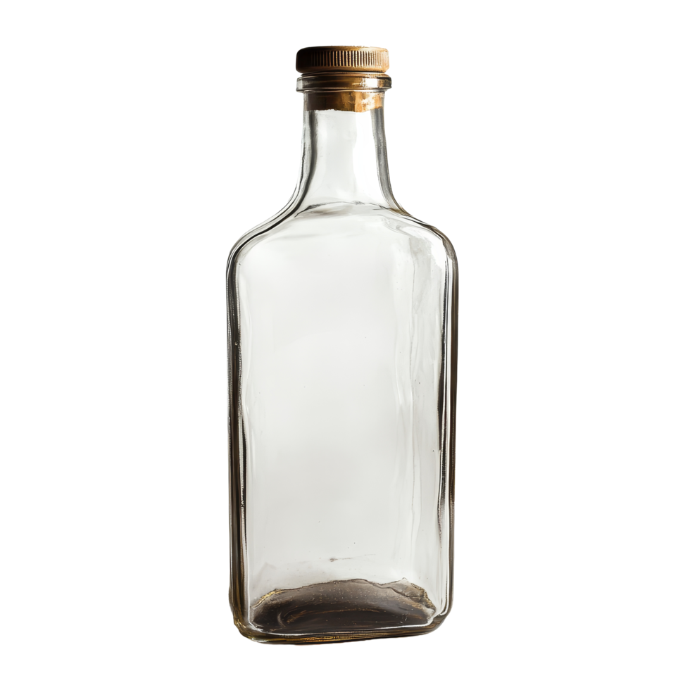 Empty glass bottle isolated on a transparent background showcasing its clear design and simple elegance, Empty bottle isolated on transparent backgroundfile png