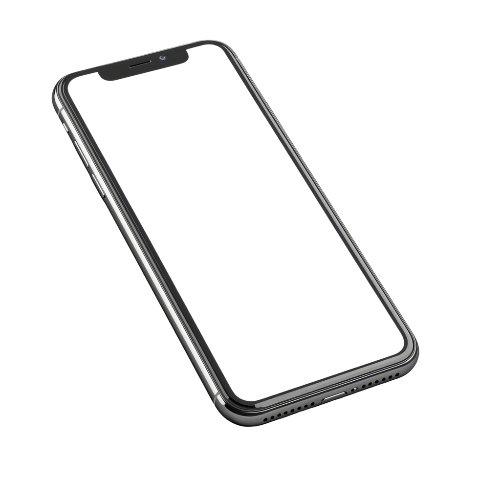Mobile phone with a blank display positioned on a transparent background, suitable for showcasing designs, mobile phone with blank isolated transparent background displayisolated on transparent background png