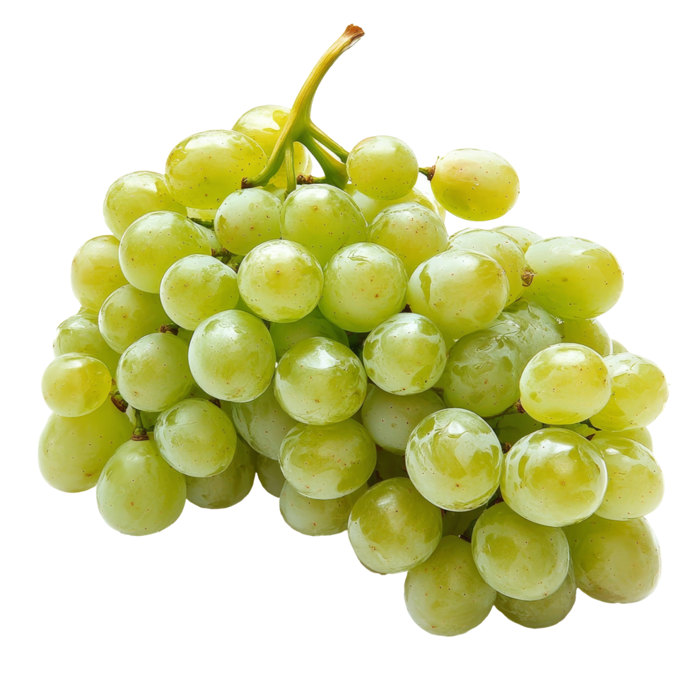 Fresh green grapes clustered together against a clean transparent background showcasing their natural shine and texture, Green grapes isolated on transparent background png