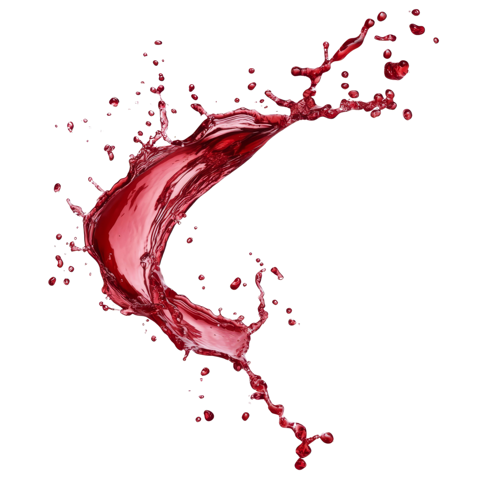 A vibrant splash of red wine isolated on transparent, creating an artistic display of liquid motion in bright light, red wine splash isolated on transparent background png