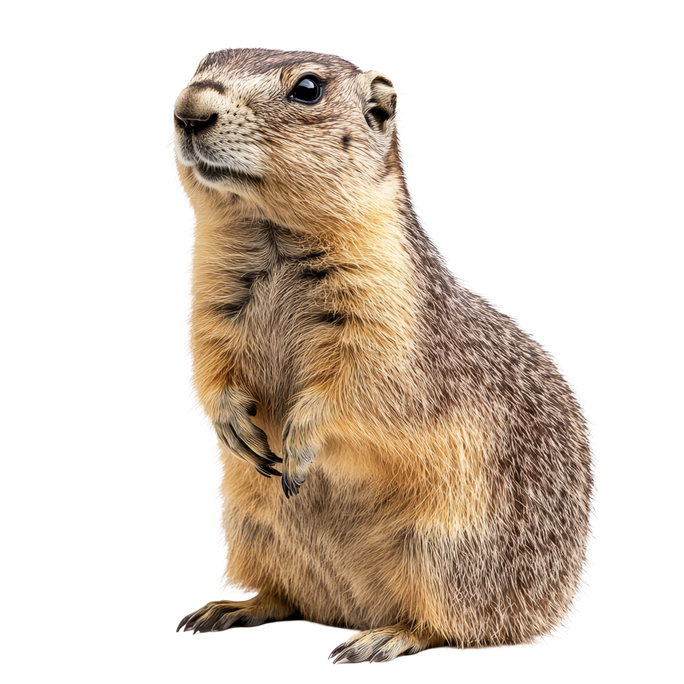 A curious marmot standing on its hind legs against a clean transparent background, showcasing its unique features and behavior, Marmot on transparent background png