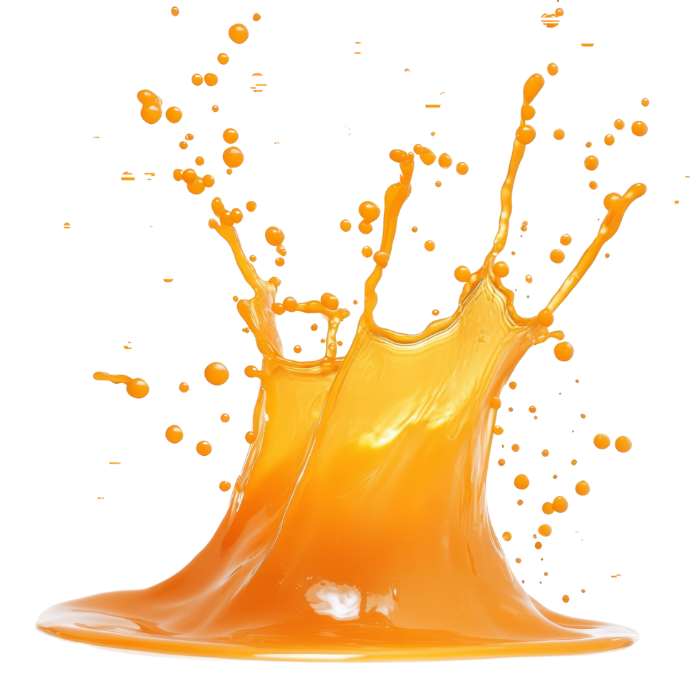 Dynamic orange liquid splash creating an artistic display against a clean transparent background, Orange Liquid Splash On transparent background png