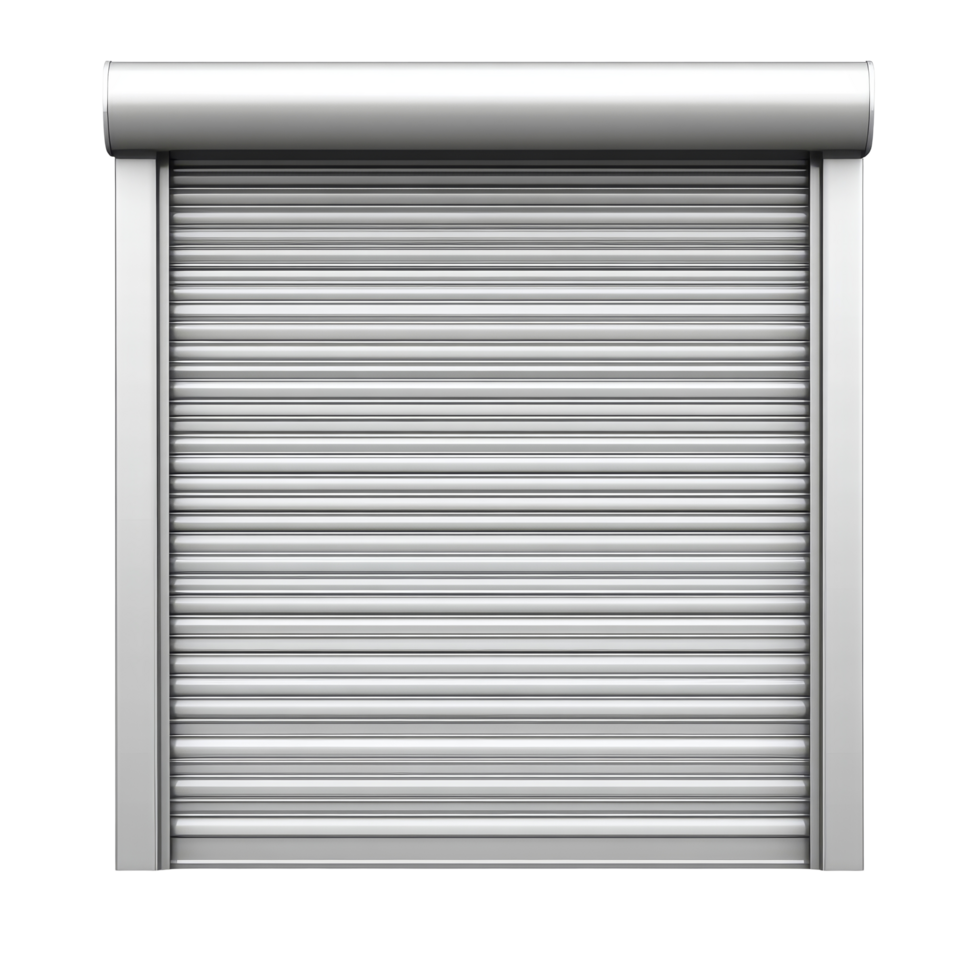 Industrial roll-up door with metallic frame isolated on a transparent background for storage and security solutions, Industrial RollUp Door in Metallic Frame Isolated on transparent background png