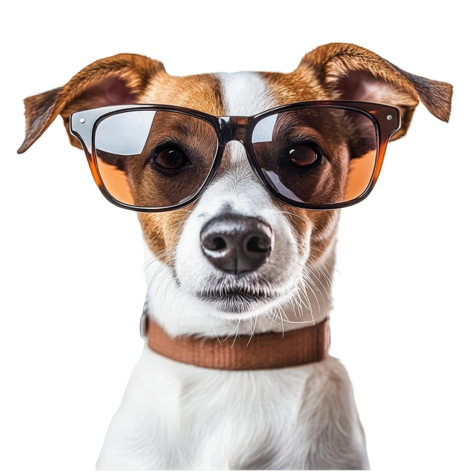 A funny dog sporting stylish sunglasses poses confidently against a plain transparent background, Funny dog wearing sunglasses and on transparent background png