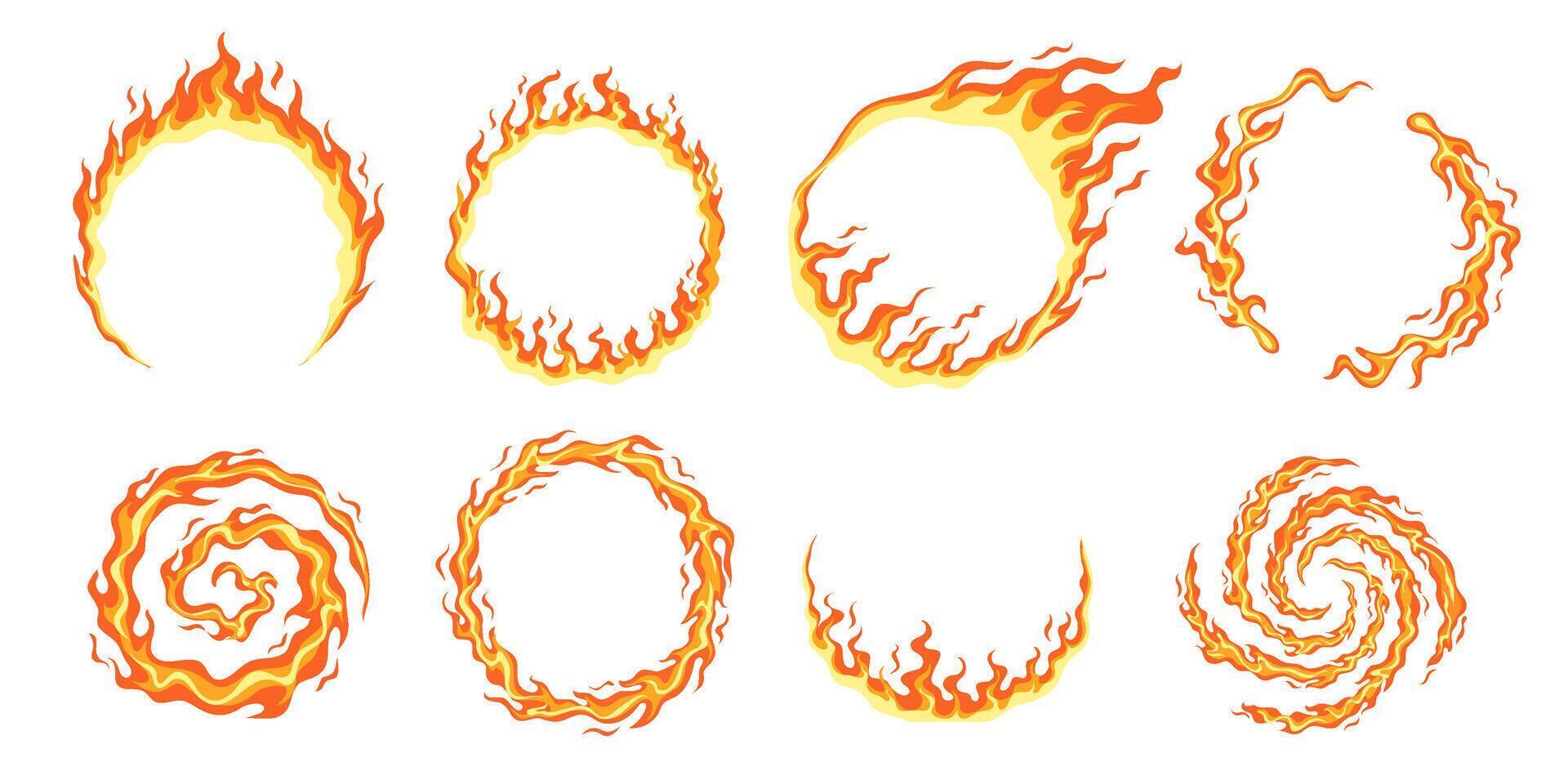collection of fire circle frames, fire rings vector