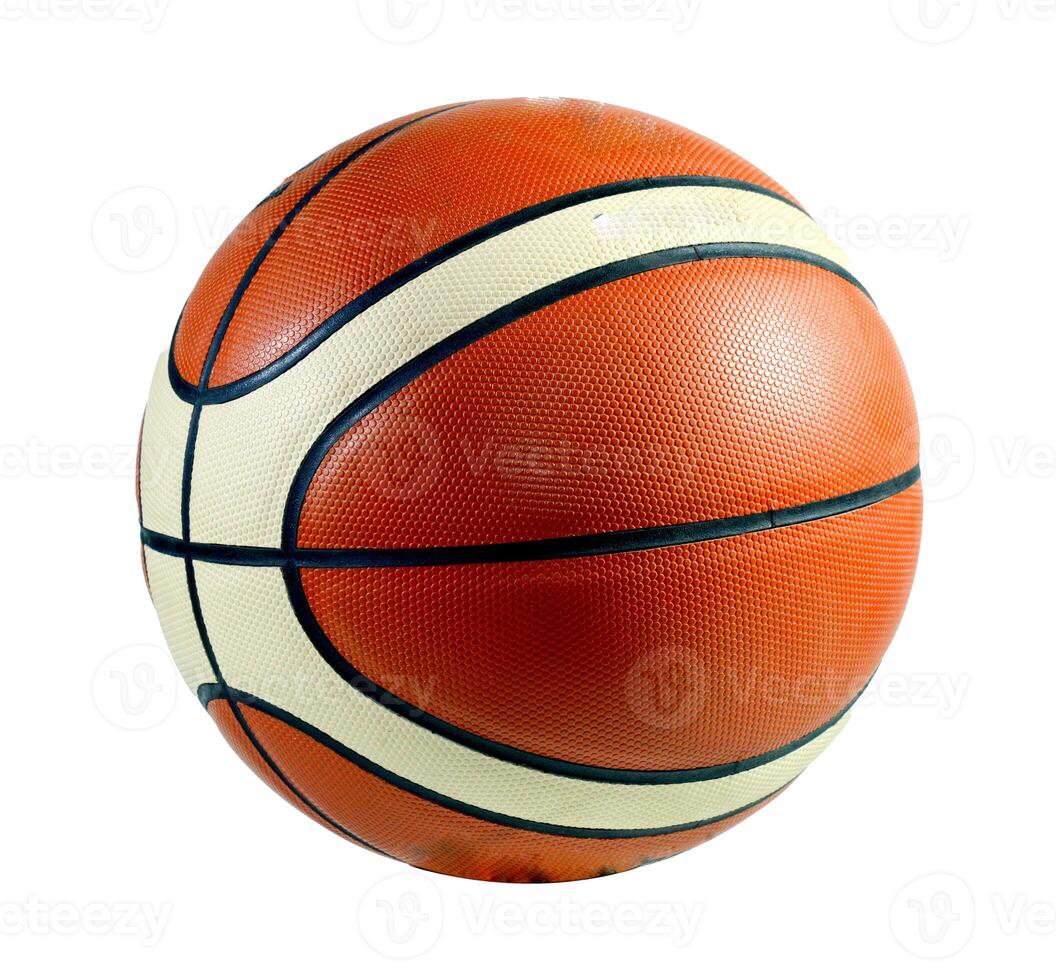 High-Resolution Image of a Classic Orange Basketball with Black Lines Isolated on White Background photo