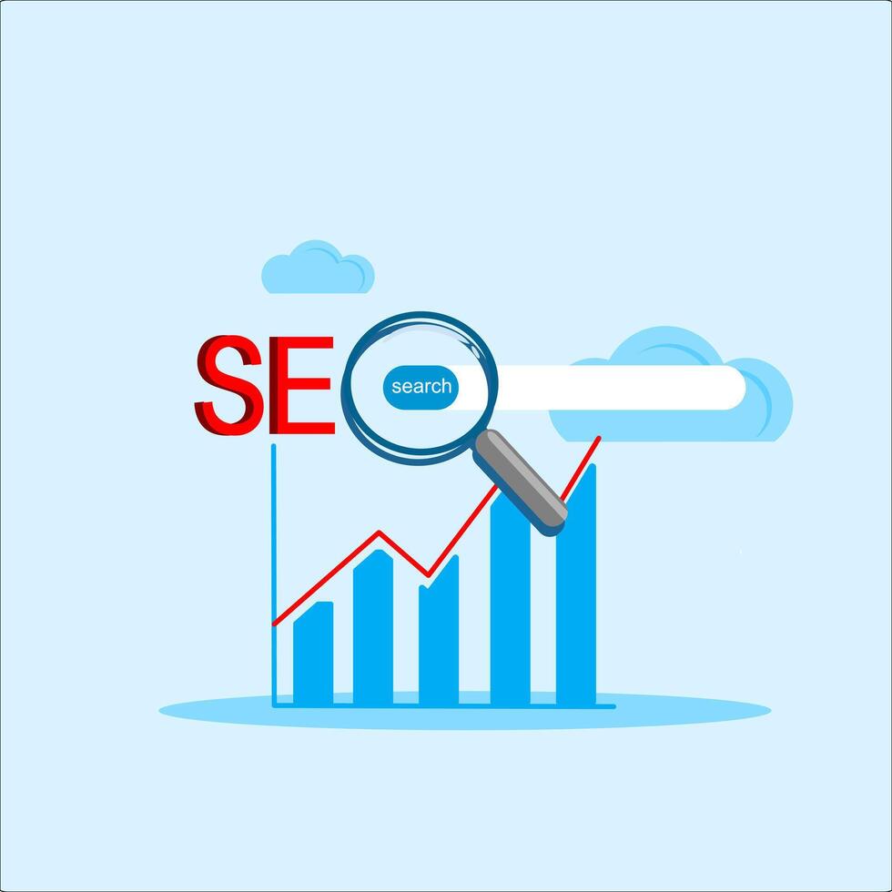 SEO. Engine Optimization word search illustration, flat . vector