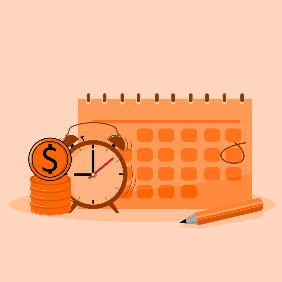 Calendar with money and pencil on it vector