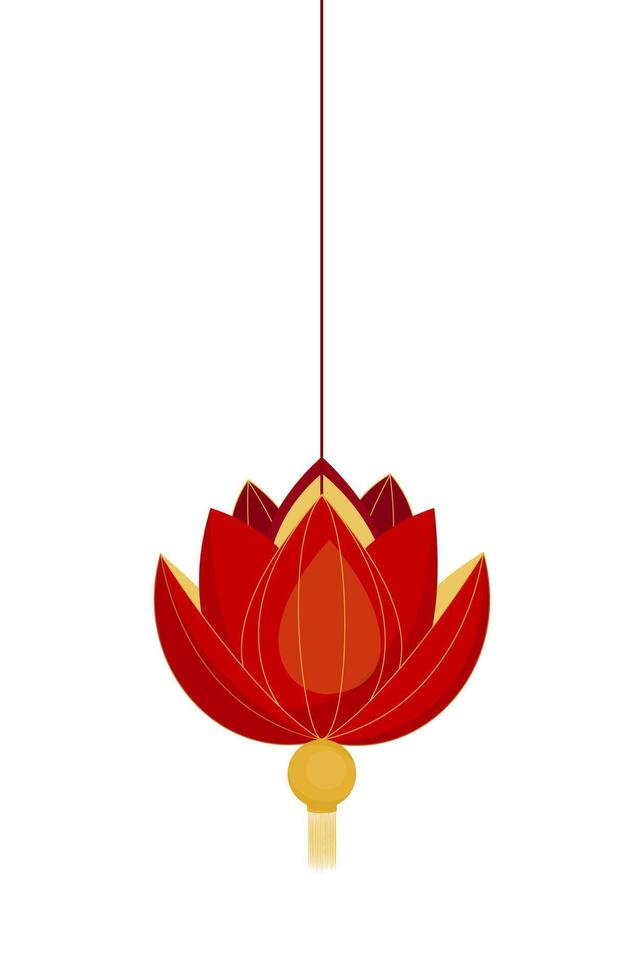 Red chinese paper lotus shaped lantern. Element for design of greeting card, banner, scrapbooking, sticker. vector
