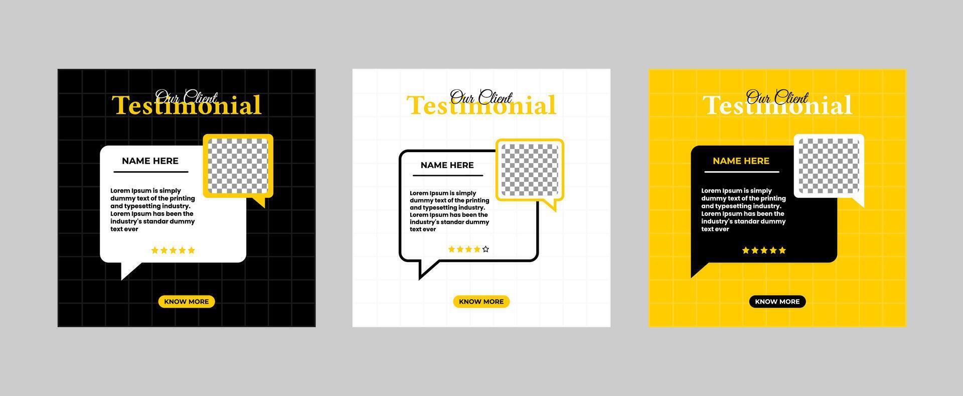 Testimonial social media post design. Customers service feedback review post vector