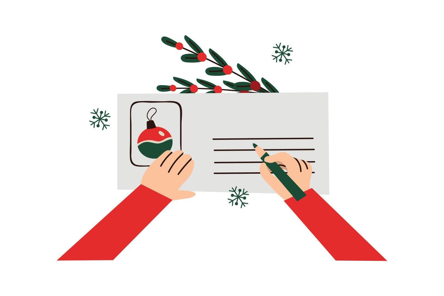 Signing a New Year Christmas letter card poster illustration vector
