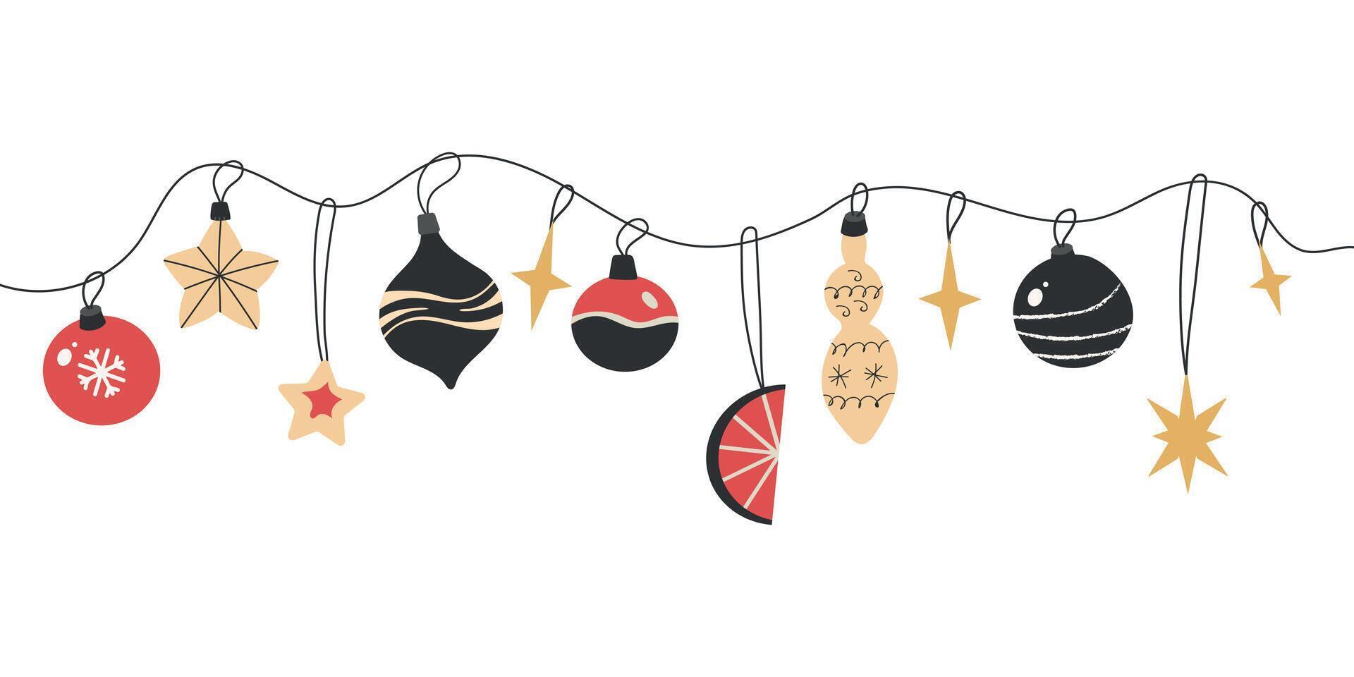 Hand drawn Christmas New Year tree decoration background banner card vector