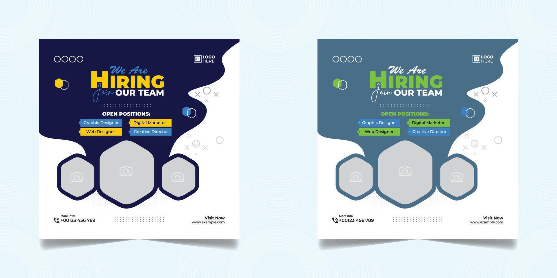 Social media post layout design. Hiring, Job vacancy poster design. Template open recruitment two design. vector