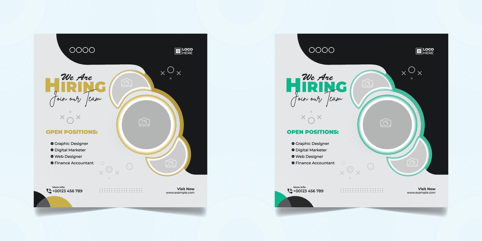We are hiring job vacancy social media post banner design template with green and black color. We are hiring job vacancy square web banner design. vector