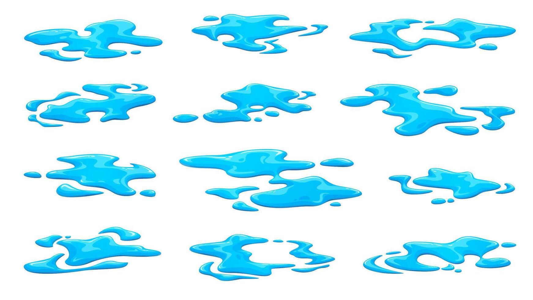 Liquid water splash, rain water puddles, leakage vector