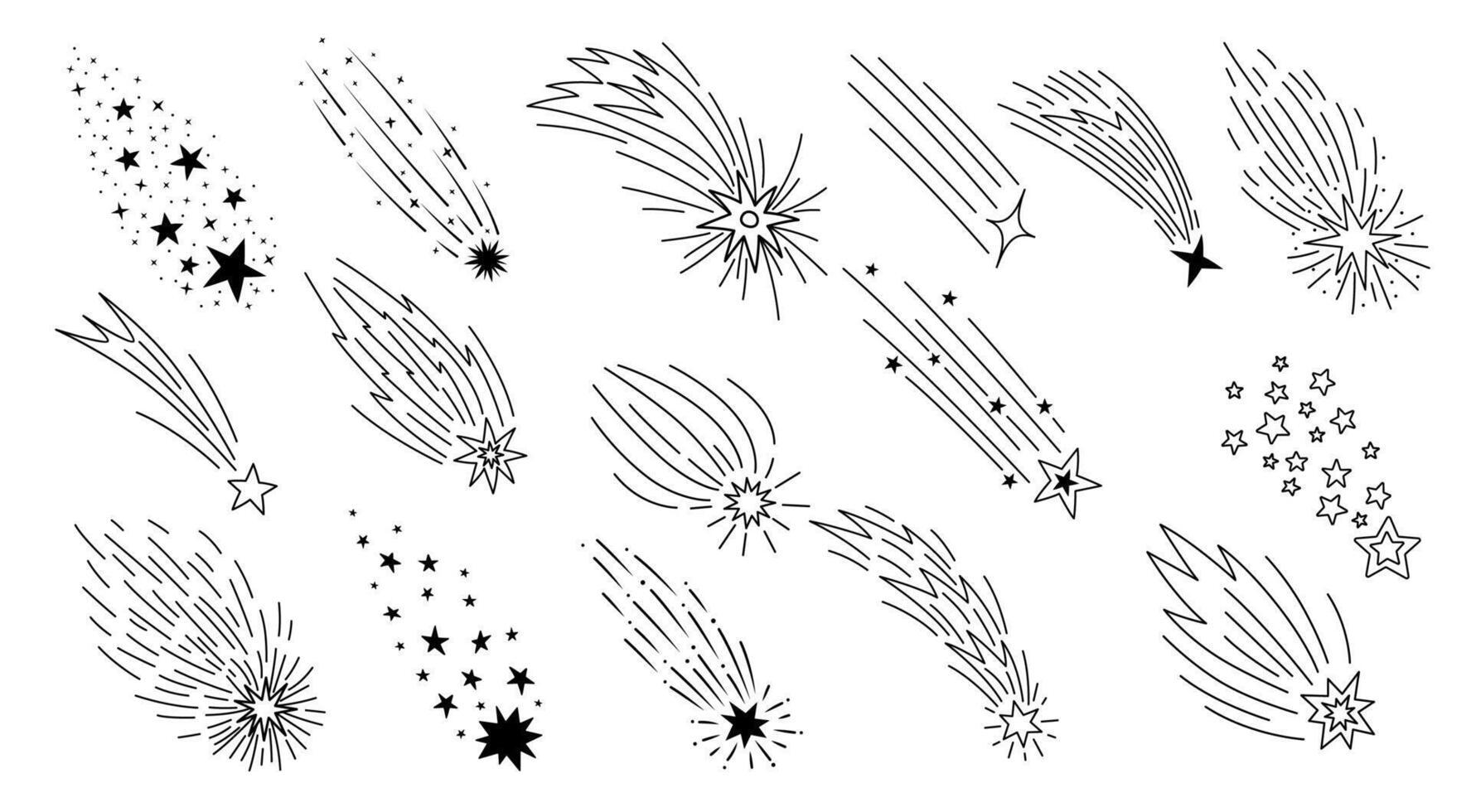 Doodle shooting stars, fireworks or space comets vector